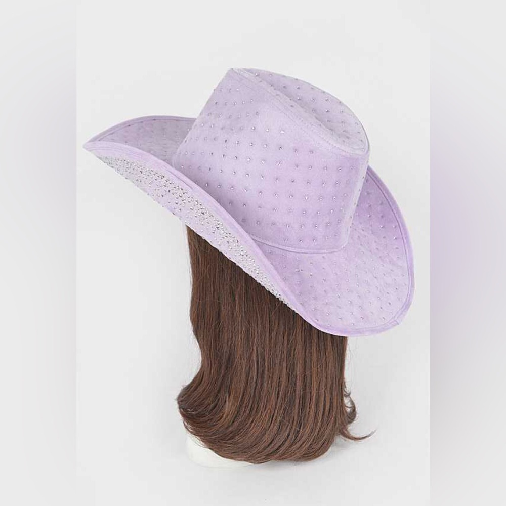 Rhinestone Studded Star Vegan Suede Fedora Hat